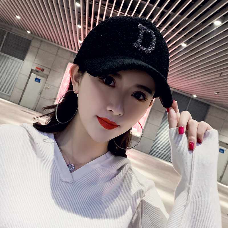 女士字母水钻秋冬季加厚棒球帽