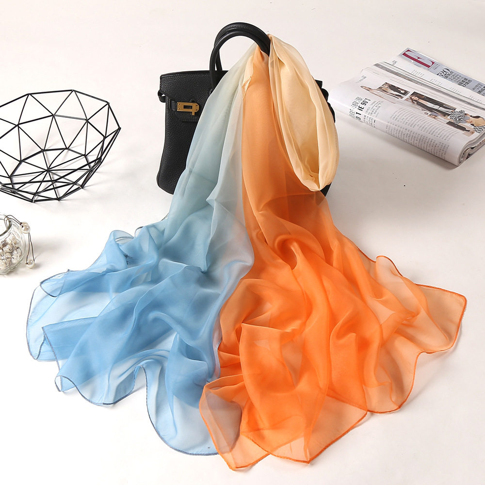 丝巾旅游 沙滩巾春夏季薄款防晒披肩透明纯色丝巾 韩版约180*90cm