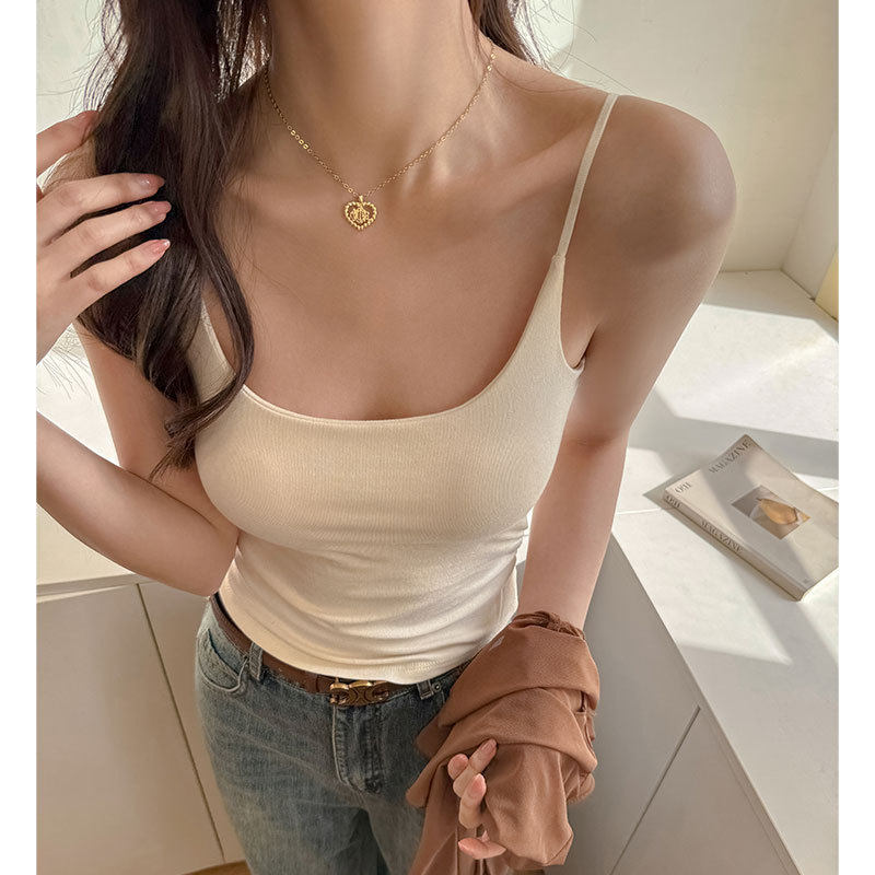 女士辣妹吊带小背心夏内搭打底无袖带胸垫感纯色上衣可外穿