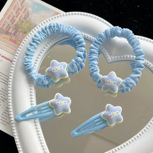 蓝色nice星星bb夹可爱甜美少女心发圈简约日韩卡通头饰女