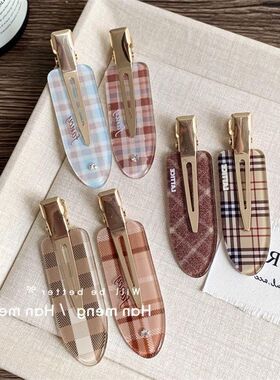 法式复古简约格纹醋酸系列发夹套装刘海侧边夹碎发夹头饰女新款