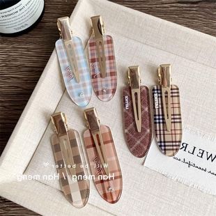 刘海侧边夹碎发夹头饰女新款 法式 复古简约格纹醋酸系列发夹套装