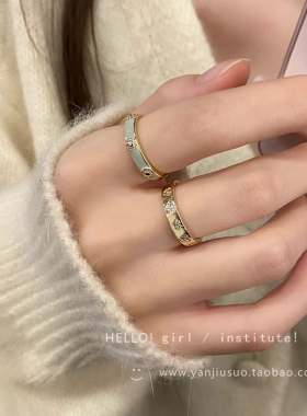 高级感灰蓝色滴釉戒指女秋冬温柔气质爱心锆石食指戒小众设计指环