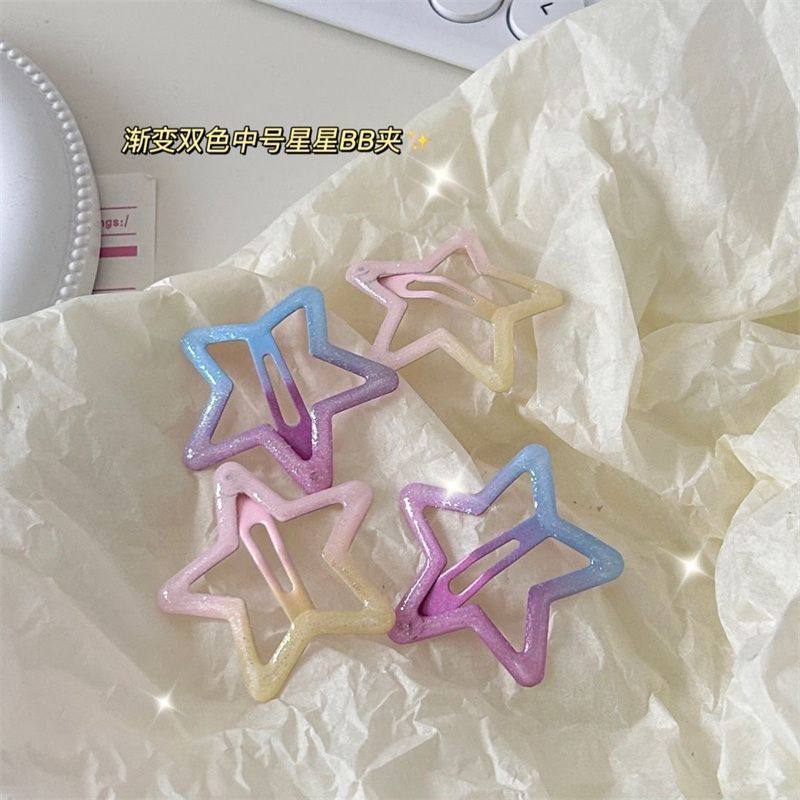 渐变ins星星BB夹4cm款可爱双色五角星发夹儿童发饰发卡学生刘海夹
