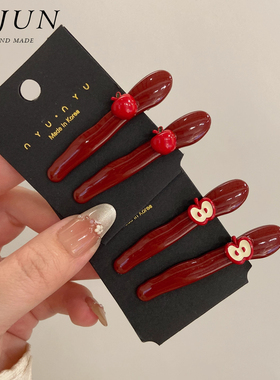 安可拉红苹果侧边夹2025新款韩式发夹刘海碎发夹简约鸭嘴夹一字夹