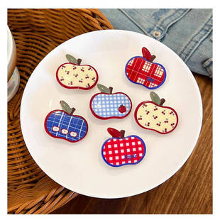 可爱ins红苹果格子樱桃发夹鸭嘴夹可爱少女感碎发刘海夹边夹发卡