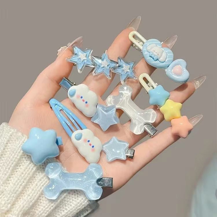 可爱云朵发夹女星星侧边刘海少女蓝色小熊鸭嘴夹子春季发卡头饰