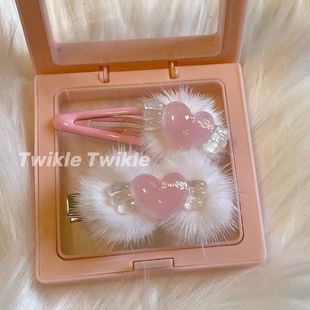 Twikle原创设计毛绒果冻毛球可爱爱心天使翅膀bb夹鸭嘴夹头饰发夹