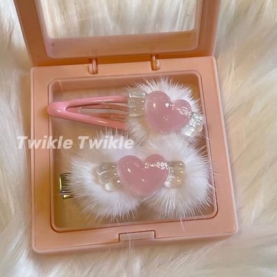 Twikle原创设计毛绒果冻毛球可爱爱心天使翅膀bb夹鸭嘴夹头饰发夹