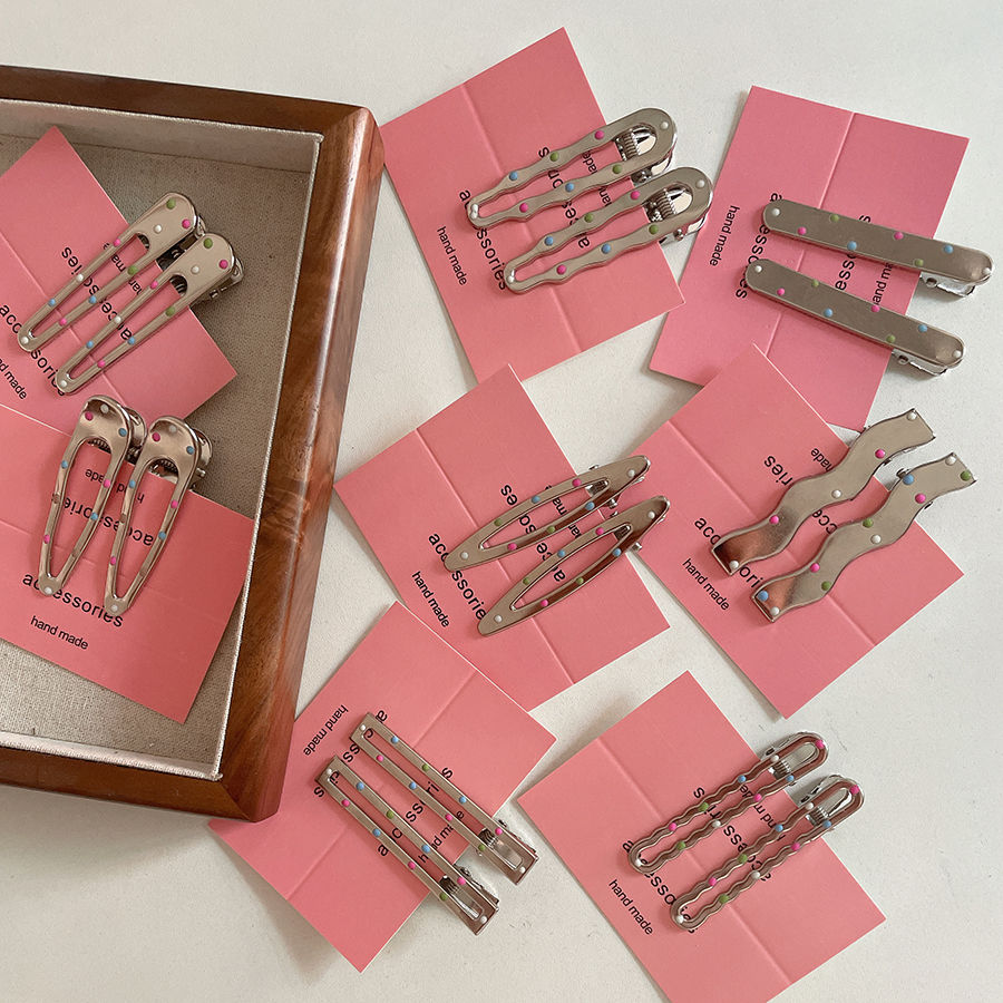 彩色波点银色金属发夹甜酷风少女刘海前额侧边夹化妆夹子发卡发饰