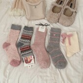 粉色系列暖秋袜子女中筒袜森系氛围感少女jk蝴蝶结百搭校园堆堆袜