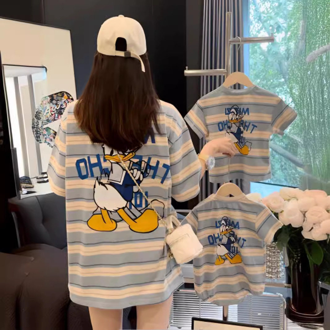 亲子装短袖t恤高端一家三口母子母女纯棉夏季韩版潮新款印花上衣