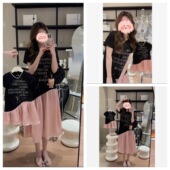 韩版 亲子装 拼色字母潮流宽松网红款 新款 母女连衣裙度假风 2026夏季