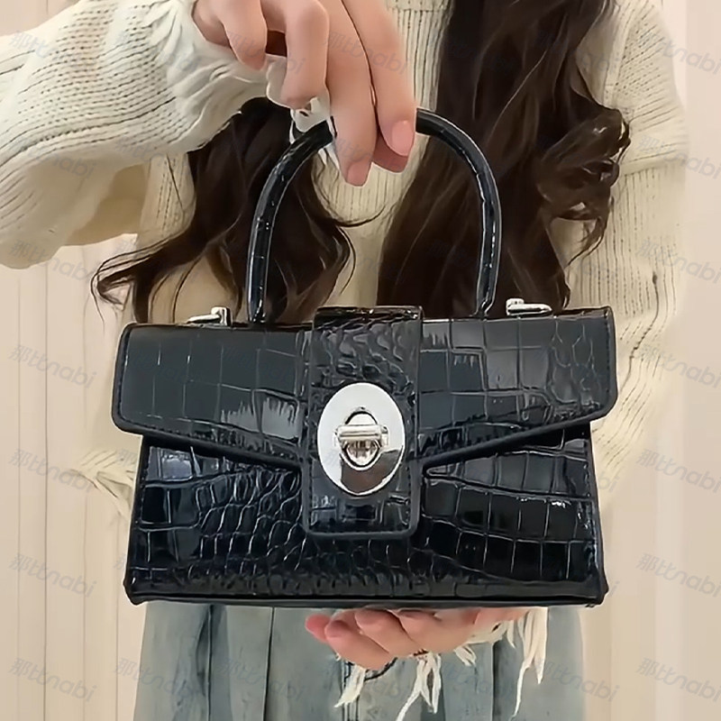 小众设计包包亮面鳄鱼纹复古小方包休闲百搭高级感单肩斜挎手提包