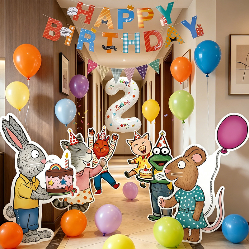 波西和皮普生日布置场景装饰挂布男女孩2岁3岁生日派对背景墙kt板