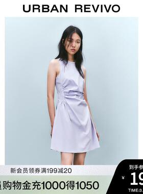 UR2025春季新款女摩登气质褶皱收腰显瘦无袖连衣裙UYY750030#