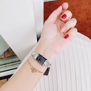 代购BULOVA宝路华时尚贝母方形小表盘镶钻手镯式表带女士手表