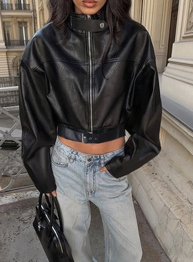 Slim fit leather jacket with temperament 修身气质皮革外套女