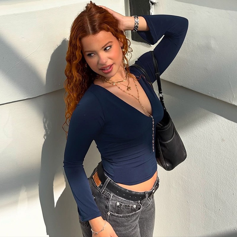 露脐上衣修身百搭针织衫