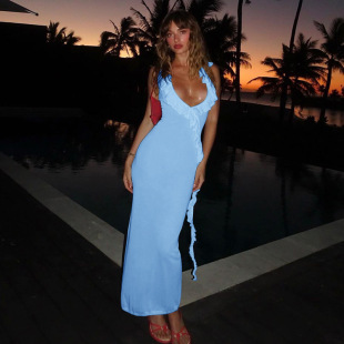 suspender Lotus ribbon edge jumpsuit荷叶边飘带性感连衣 leaf