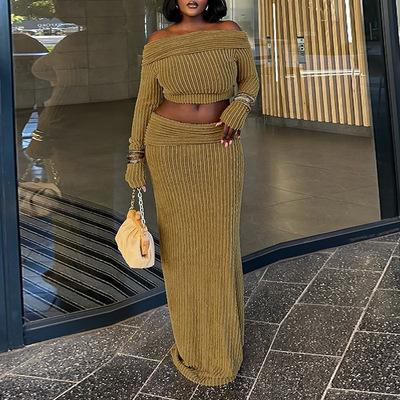 性感一字肩上衣半裙套装