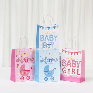 男孩女孩婴儿洗礼卡通手提袋生日派对礼品袋糖果袋纸袋手提袋纸袋