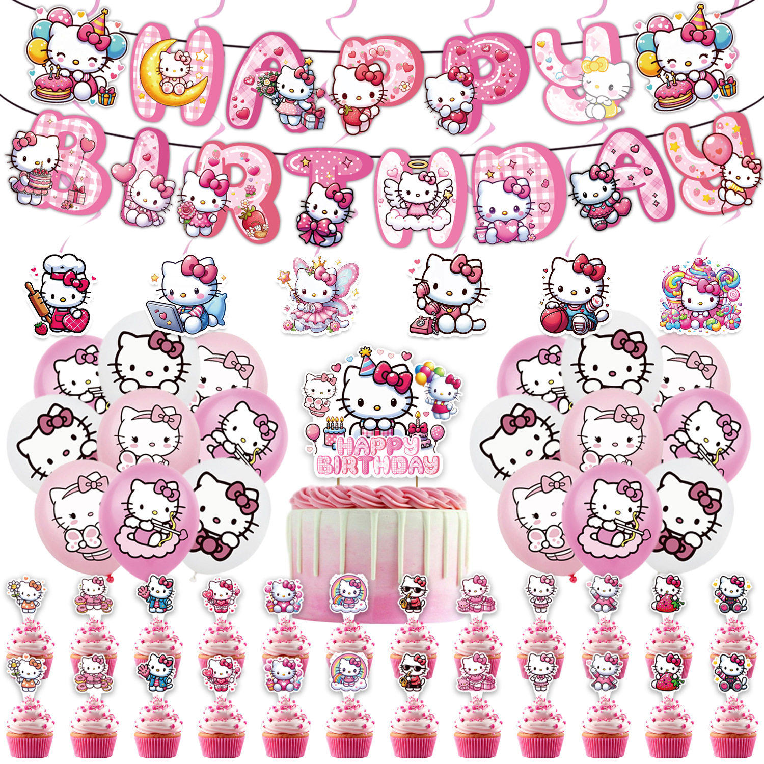 现货凯蒂猫生日派对装饰KT猫横幅气球拉旗螺旋蛋糕插旗布置套装,节庆用品/礼品,装扮布置套餐,淘宝优惠券,粉丝福利购,淘宝优惠卷