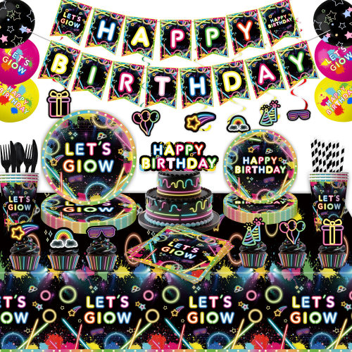 glow霓虹灯主题儿童生日纸盘纸杯