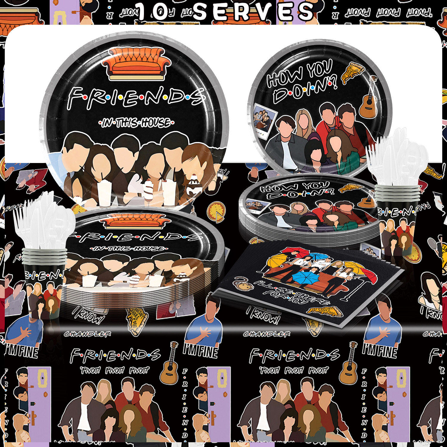 老友记主题生日派对装饰布置道具一次性纸盘纸杯纸巾桌布餐具套装,餐饮具,一次性桌布,淘宝优惠券,粉丝福利购,淘宝优惠卷