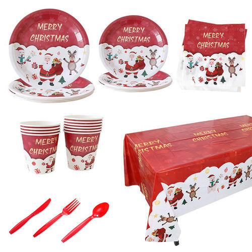 圣诞节派对布置装饰一次性餐具merry  Christmas纸盘纸杯纸巾桌布