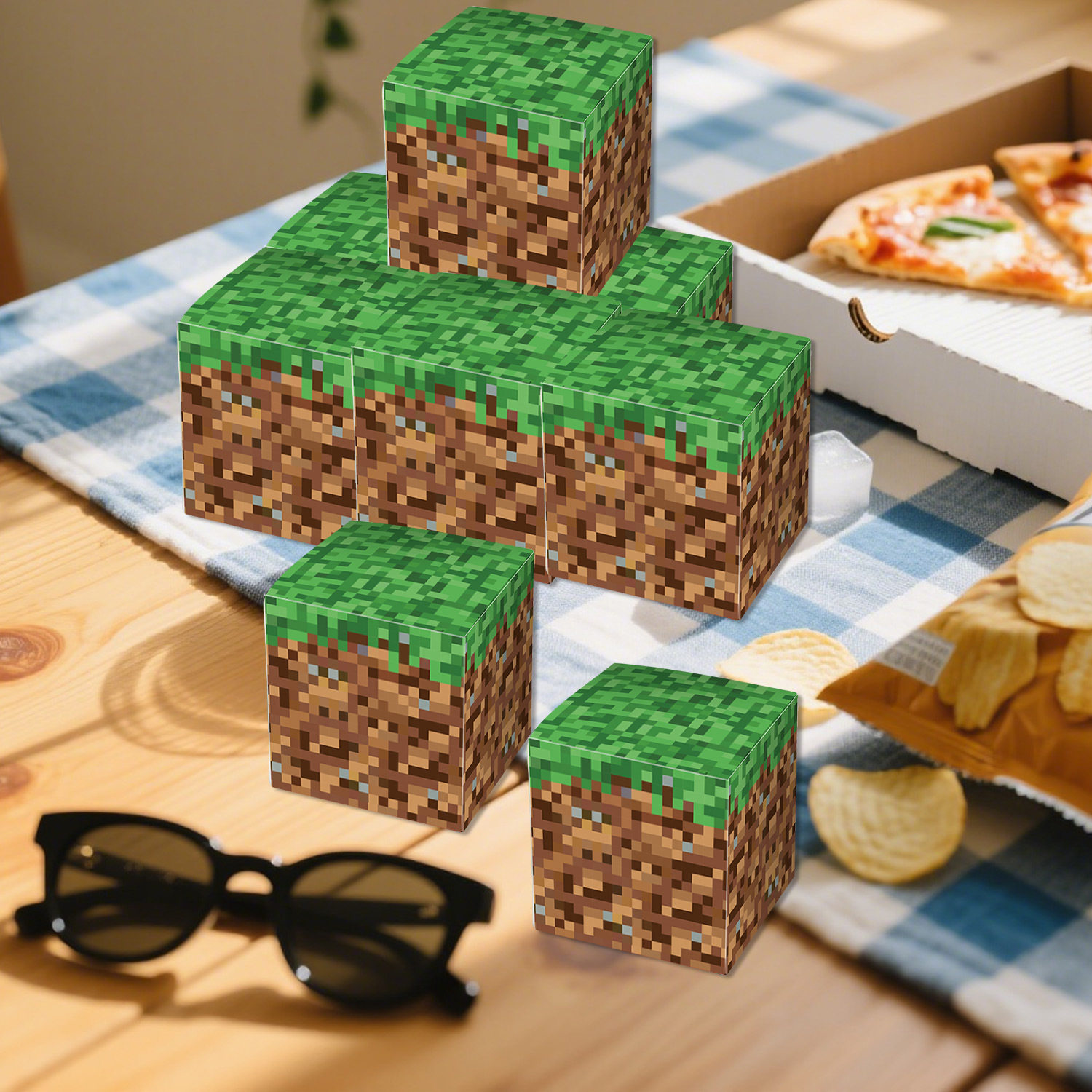 我的世界像素主题薯条盒户外派对零食盒像素沙盒装饰方形糖果盒子