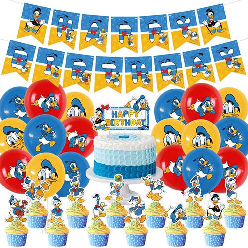 唐老鸭主题生日派对装饰套装Donald Duck聚会横幅拉旗气球插旗