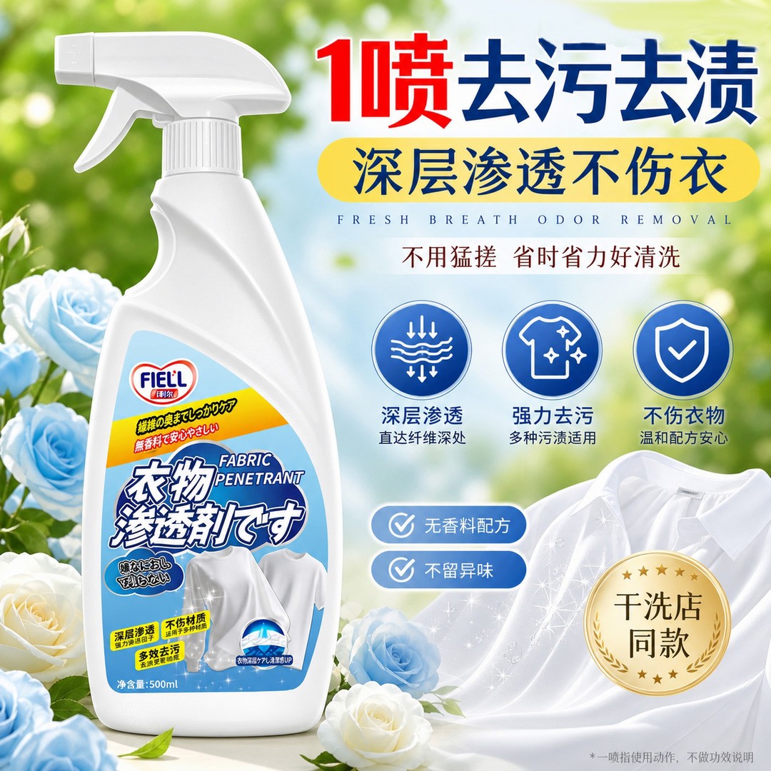 FIELL衣物渗透剂去油去黄去渍白衣去霉神器预洗喷剂衣领清洗剂图片