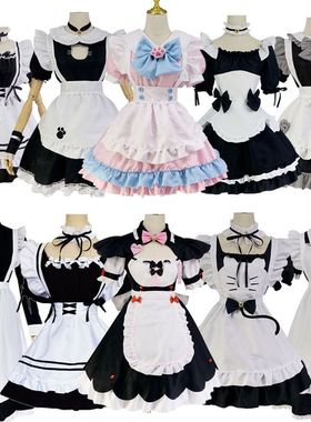 黑白色女仆伪娘反串套装大佬洛丽塔女佣可爱lolita连衣裙大码cos