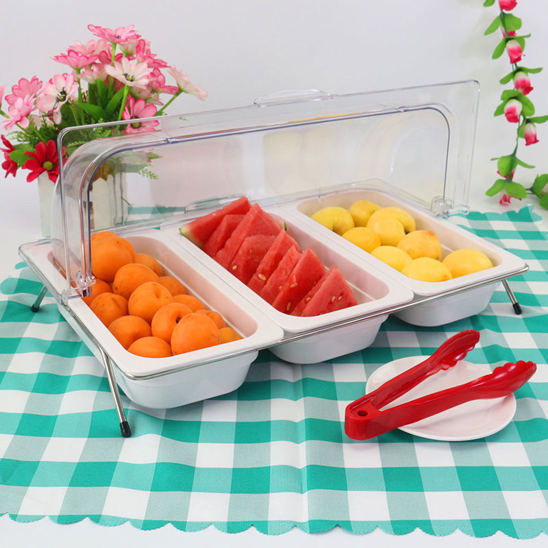 创意多格水果盘分格凉菜冷餐托盘甜品盘带盖自助餐台不锈钢展示架