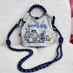 日系ballchain mini款 刺绣购物袋环保尼龙手提斜挎包休闲手机包女