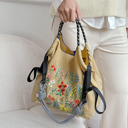 花草刺绣日系小众尼龙购物袋