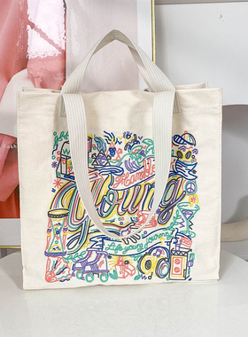 泰国小众hamblepie刺绣帆布包女大容量通勤托特包学生单肩包手提