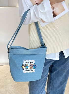 泰国潮牌Hamblepie牛仔帆布包小众单肩包欧维时尚刺绣方包斜挎包