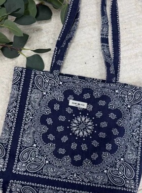 韩国东大门自制时尚街头腰果花购物袋印花单肩包学生上课休闲布包