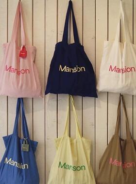 韩国博主同款时尚简约印花帆布包手提大容量单肩托特包通勤购物袋