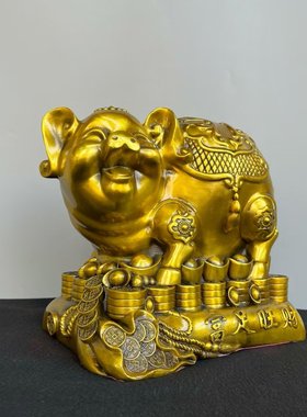 能进能出福猪储钱罐纯铜金猪摆件富足家用办公前台装饰生肖猪