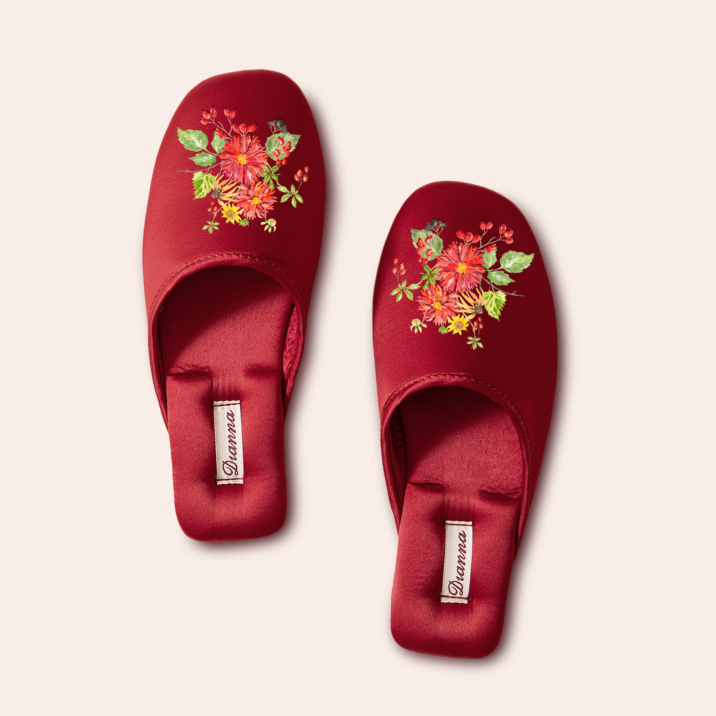 女士结婚拖鞋喜庆保暖居家室内高颜值缎面印花舒适地板鞋情侣包头