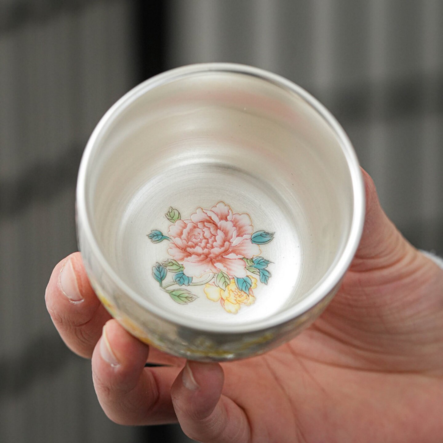 999纯银鎏银上作画品茗对杯
