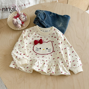 卡通猫上衣女宝宝衣服 甜美童装 女童卫衣2025春秋季 新款 儿童韩版