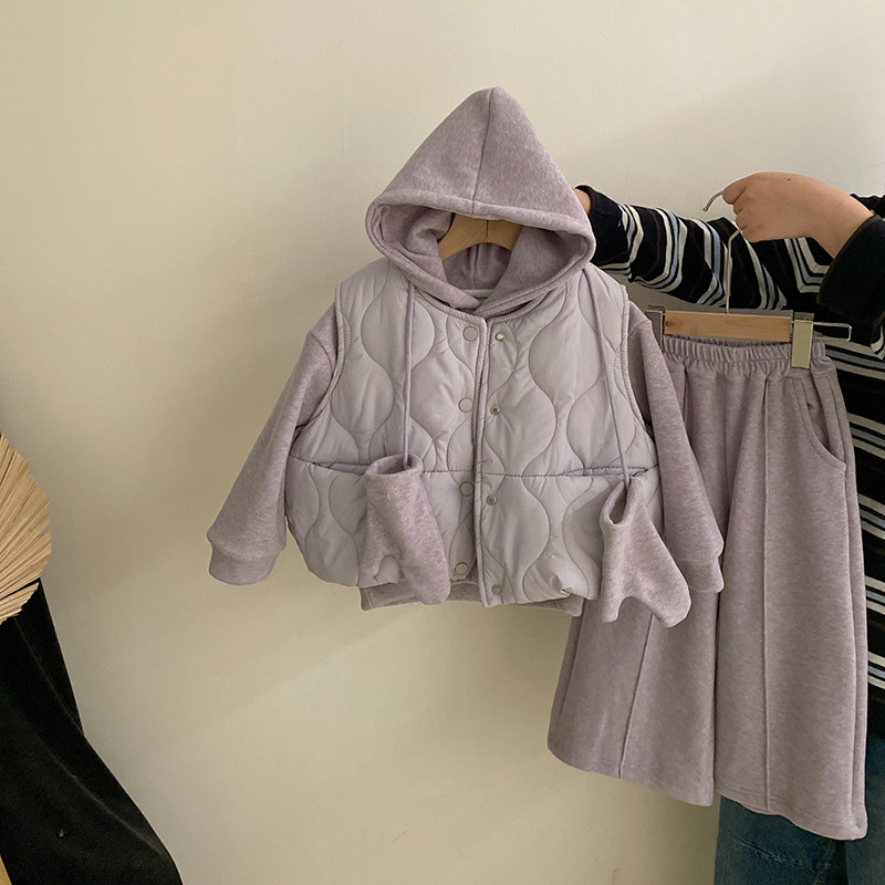 女童冬季新款2025套装韩版加绒加厚新款卫衣儿童中小童马甲