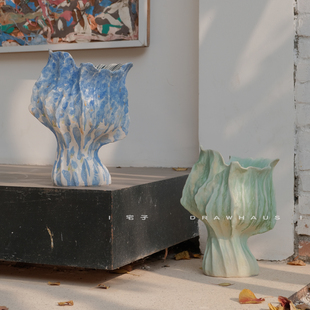 宅子景德镇美学艺术手绘高级质感花器客厅样板间侘寂陶瓷花瓶摆件