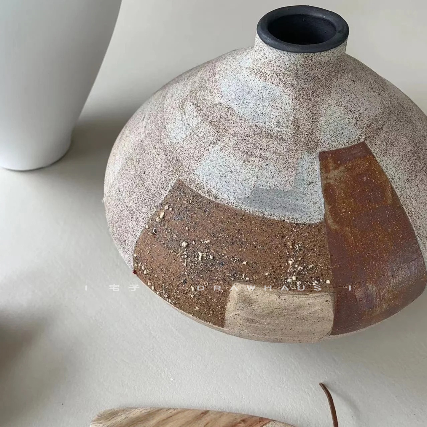 侘寂风手工复古陶瓷花瓶摆件