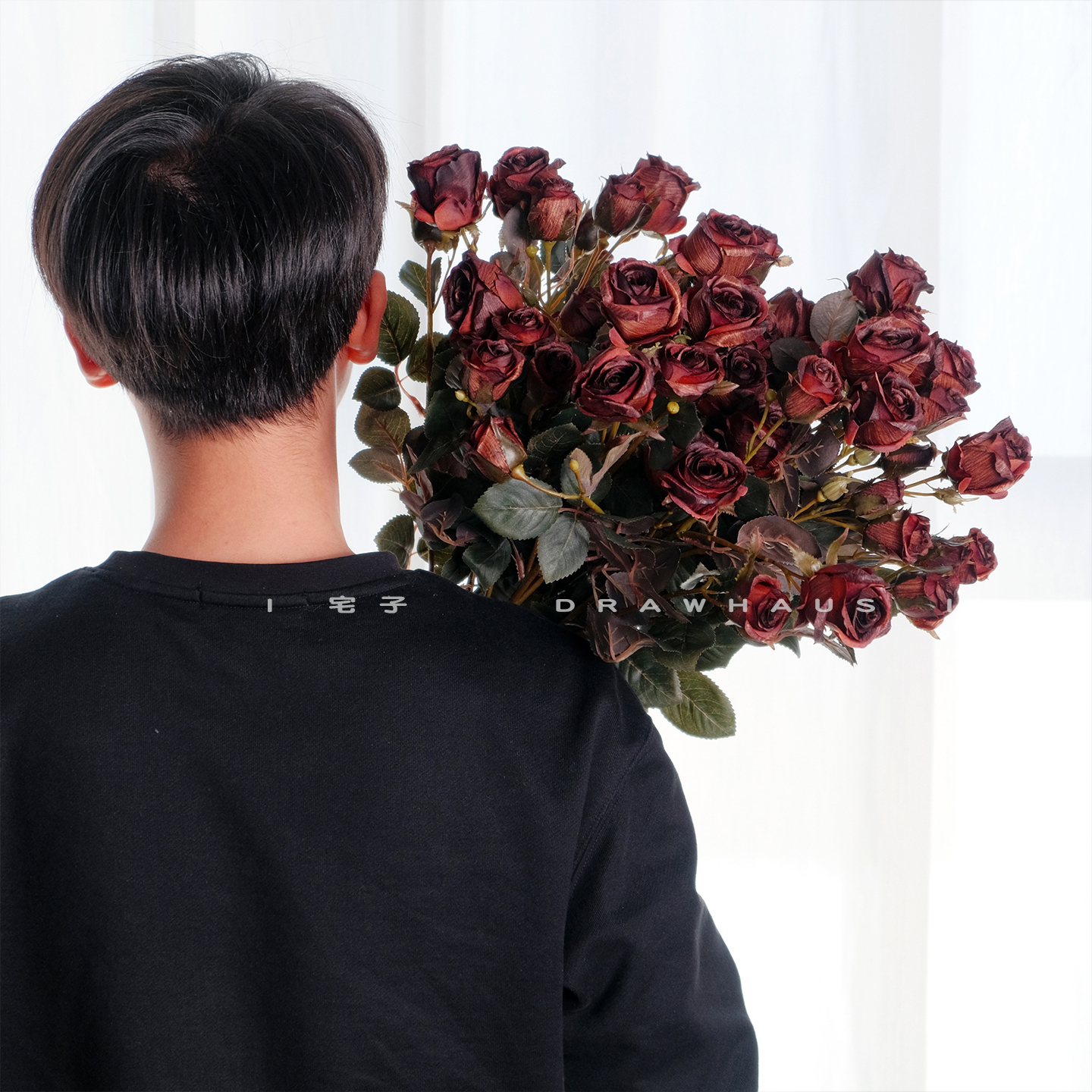 高级仿真多头玫瑰花枝