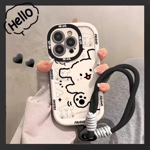 【进口硅胶】适用苹果16promax手机壳15pm素描线条小狗彩绘iphone14pro新款13可爱12卡通女11防摔x带挂绳15软